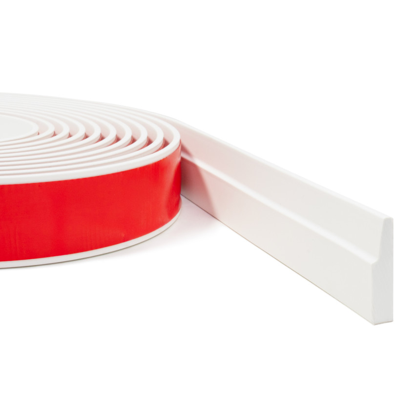 Listwa przypodłogowa samoprzylepna PVC, elastyczna listwa cokołowa, frezowana - modern 32mm, 5m, biały, RAL 9003