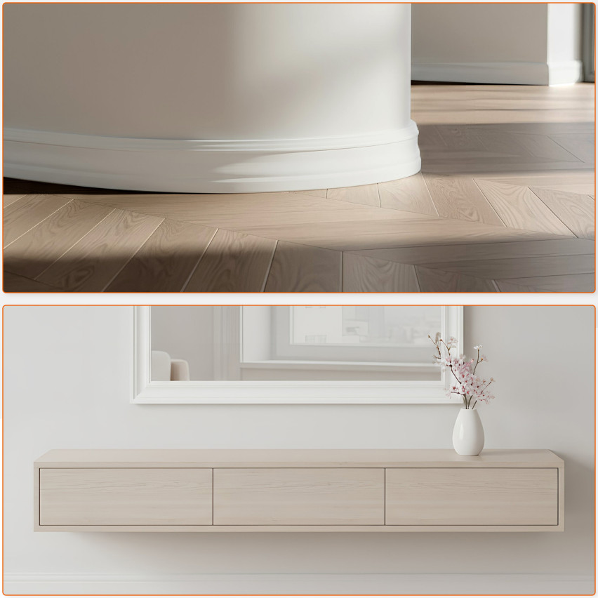  Listwa przypodłogowa samoprzylepna PVC, elastyczna listwa cokołowa, frezowana - retro 32mm, 5m, biały, RAL 9003