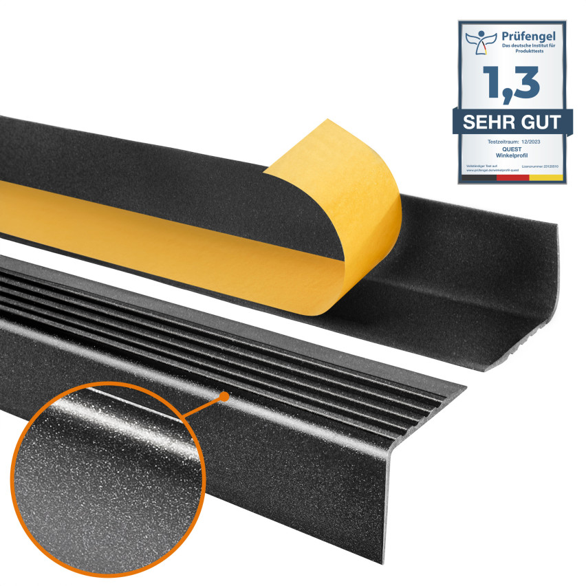 Profil schodowy antypoślizgowy z klejem 50x42mm, czarny/srebrny