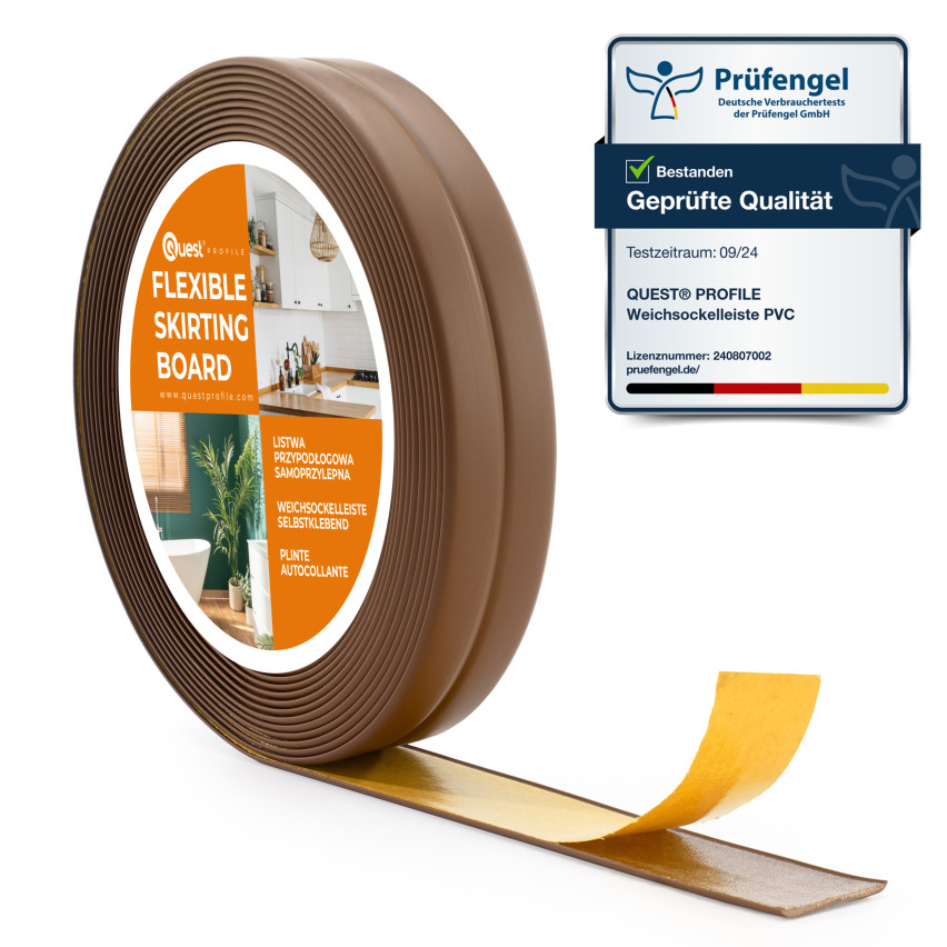 Listwa wykończeniowa PCV 10x10 mm, samoprzylepna, elastyczna, miękka taśma dekoracyjna, brąz, 5 m