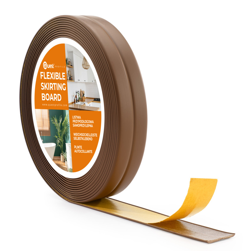 Listwa wykończeniowa PCV 10x10 mm, samoprzylepna, elastyczna, miękka taśma dekoracyjna, brąz, 5 m