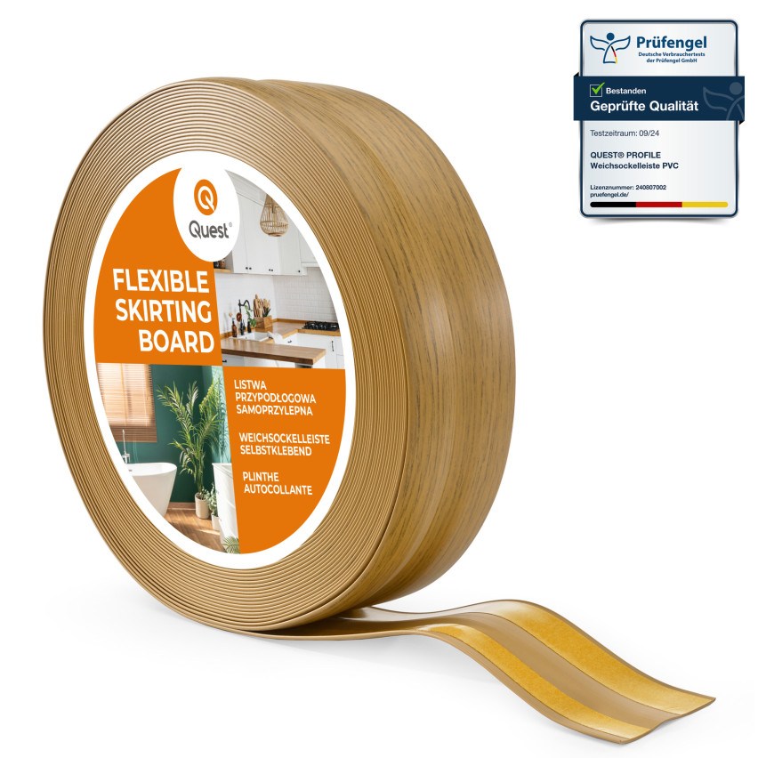 Listwa przypodłogowa PCV 32x23 mm, samoprzylepna elastyczna, miękka listwa podłogowa, cokołowa, dębowy