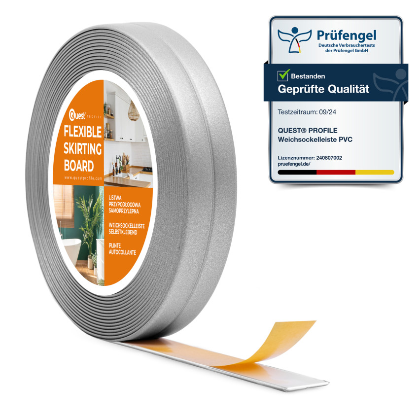 Listwa montażowo-wykończeniowa samoprzylepna PCV na taśmie piankowej 10/10, srebrny 5m