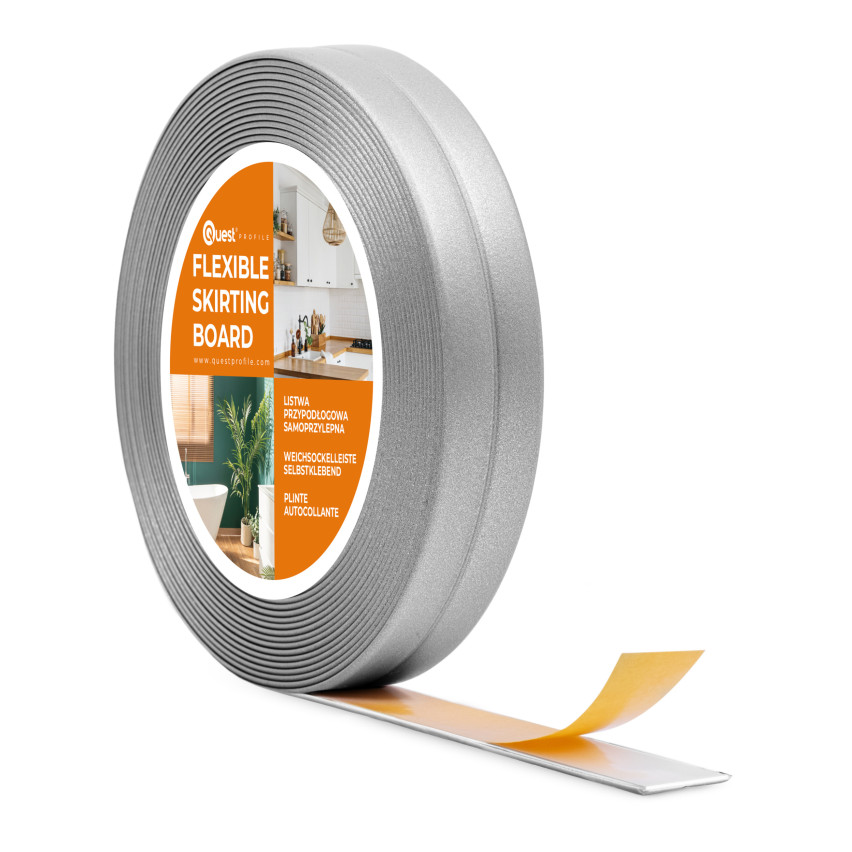 Listwa montażowo-wykończeniowa samoprzylepna PCV na taśmie piankowej 10/10, srebrny 5m