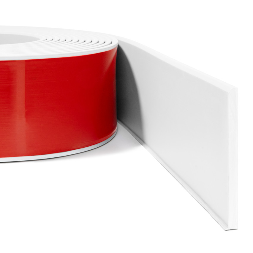 Listwa przypodłogowa samoprzylepna PVC, gładka elastyczna listwa cokołowa, do podłóg, 100mm, 10m, biały RAL9003