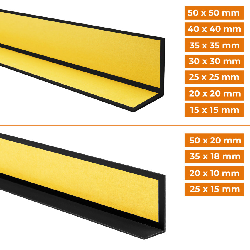 Kątownik twardy PCV  samoprzylepny, ozdobny profil L kątowy, narożnik dekoracyjny z klejem, KTK, czarny