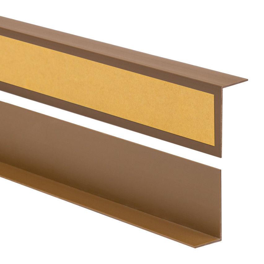 Profil kątowy PVC nierównoramienny, klejony po zewnętrznej stronie, ochrona narożników, brąz