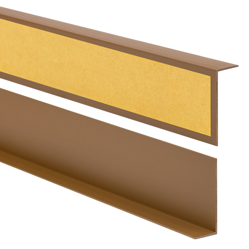 Profil kątowy PVC nierównoramienny, klejony po zewnętrznej stronie, ochrona narożników, brąz