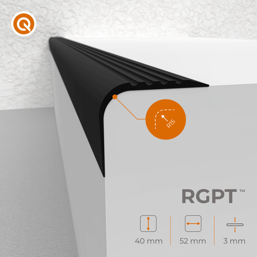 Profil schodowy antypoślizgowy z klejem 52x40mm, ciemnoszary