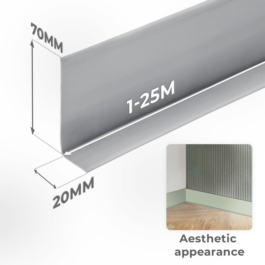 Listwa przypodłogowa PCV 70x20 mm, samoprzylepna elastyczna, miękka listwa podłogowa, cokołowa, szary