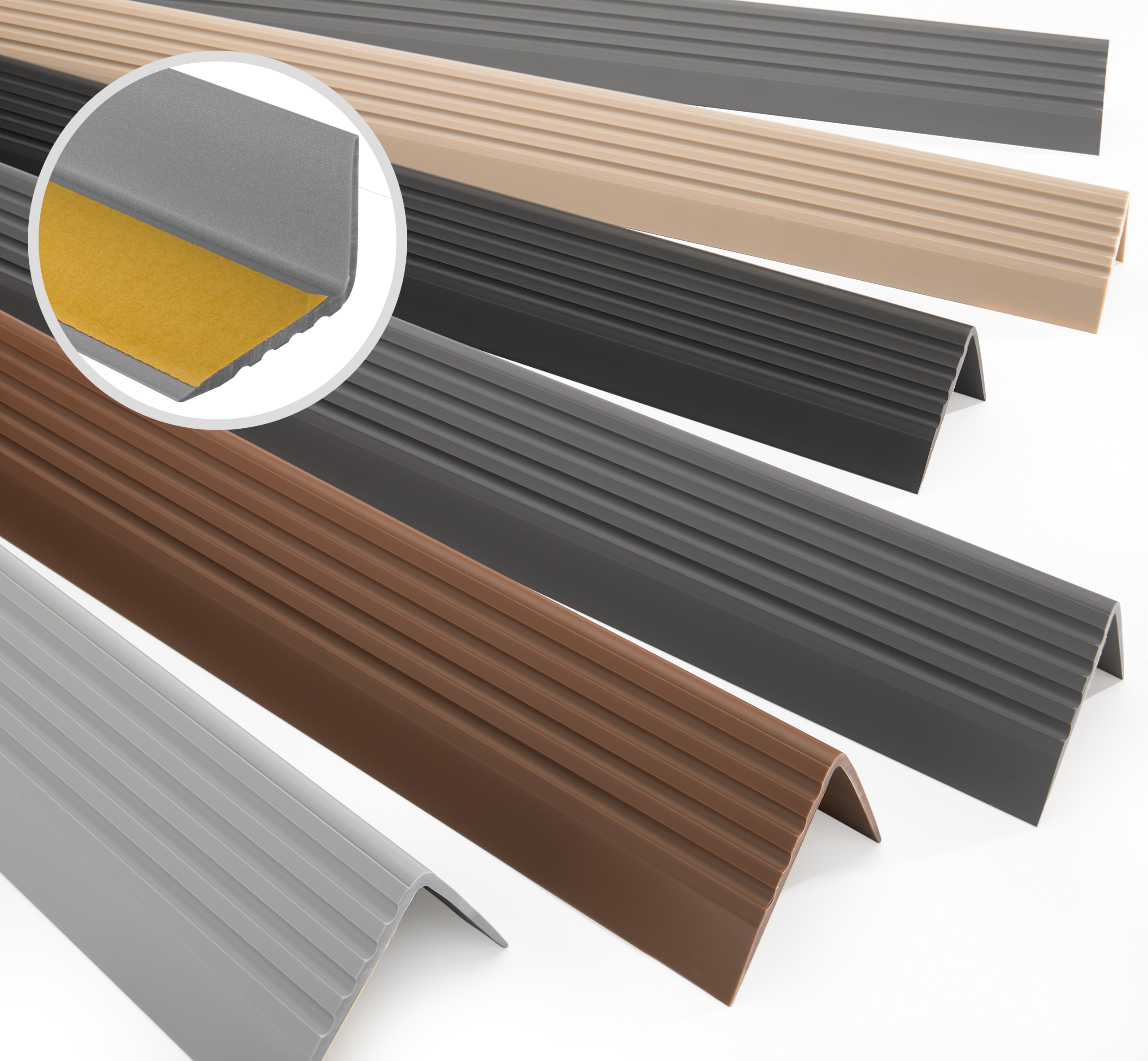 bande de bordure Argent/é descalier-protection 100cm Nez de marche profil d/’angle PVC autoadh/ésif 41x25mm antid/érapant